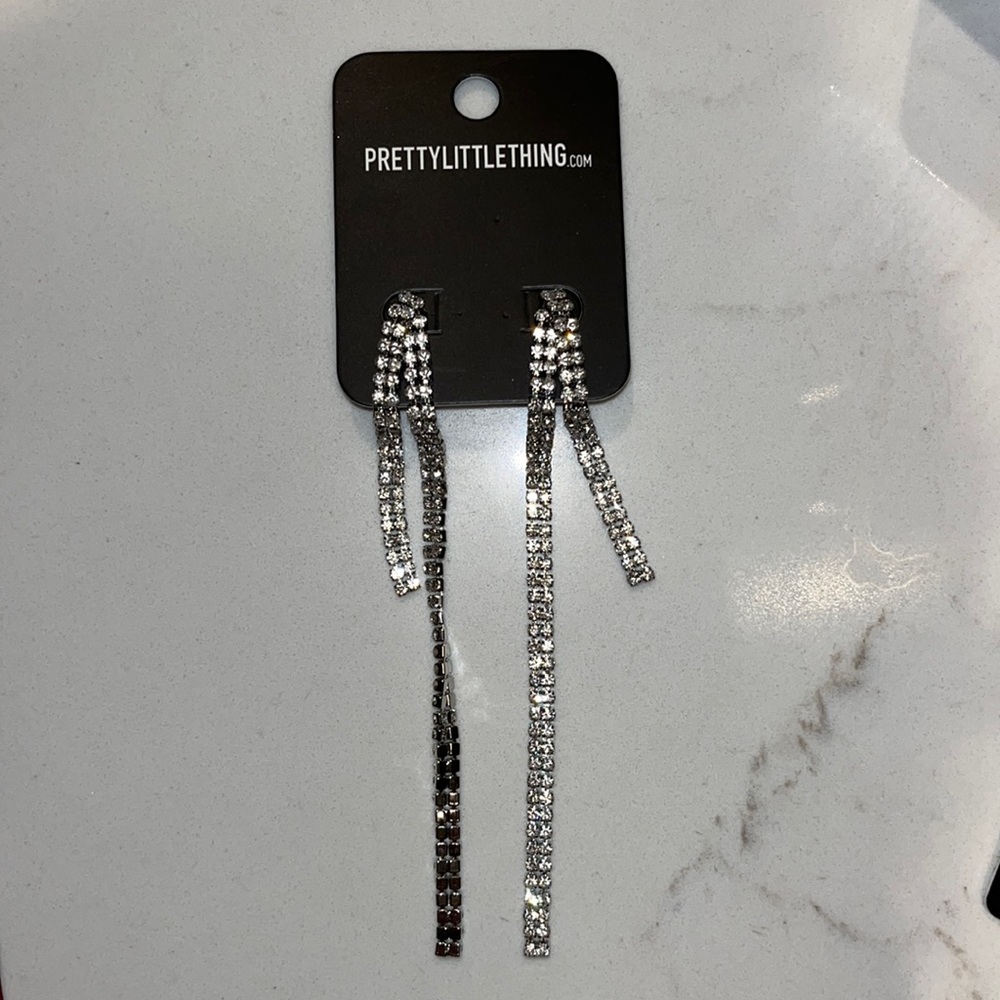 Silver Thin Diamanté Statement Earrings